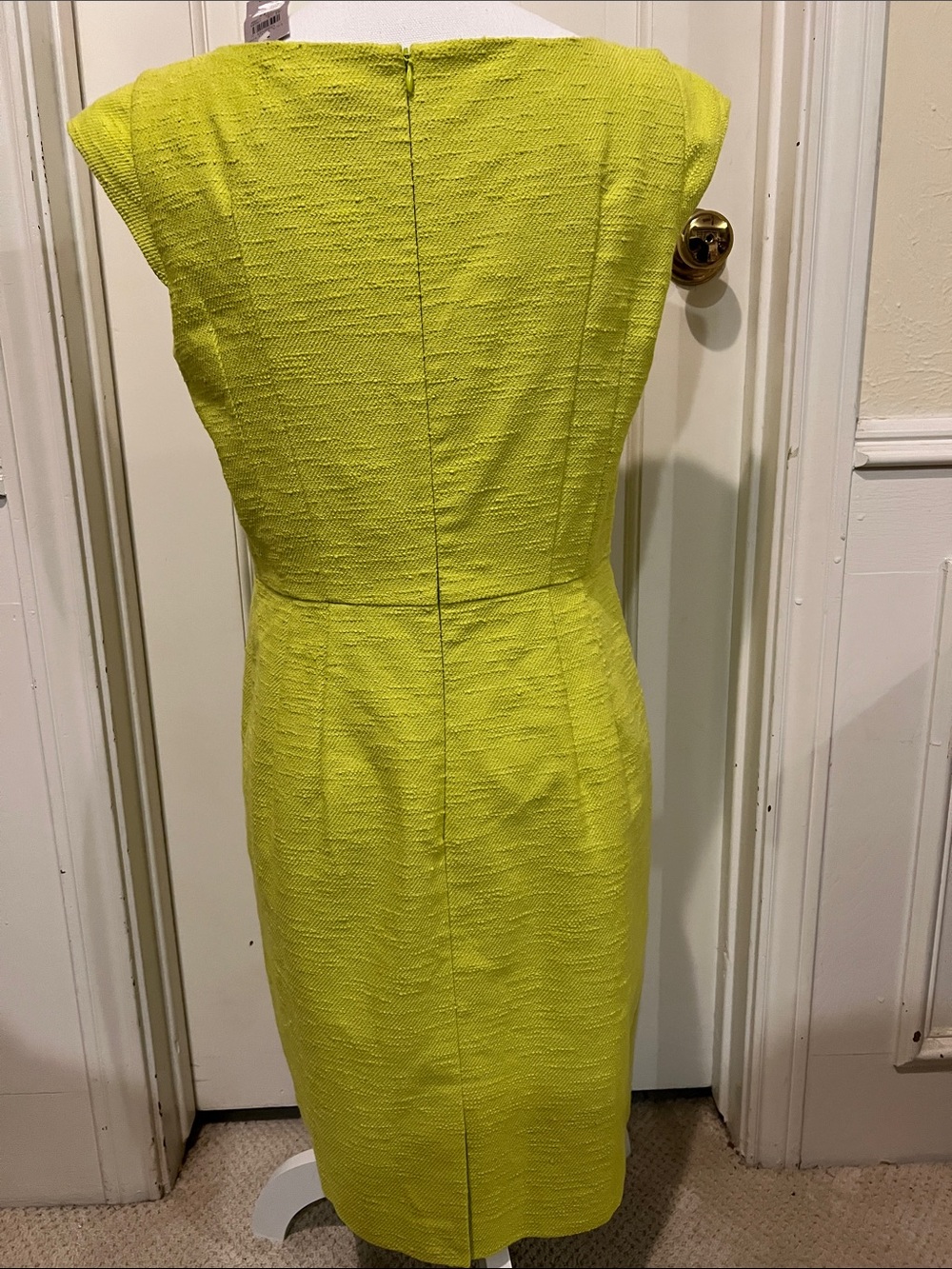 Ann Taylor Bright Lime Green (chartreuse) Cap-Sleeve Sheath Dress. - Picture 3 of 4